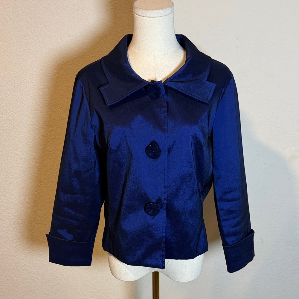 Samuel Dong Elegant Sateen Look Blue Jacket size Medium
